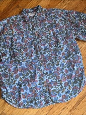 Pier 1 Light Vintage Coastal Blue Floral Button-Down Shirt